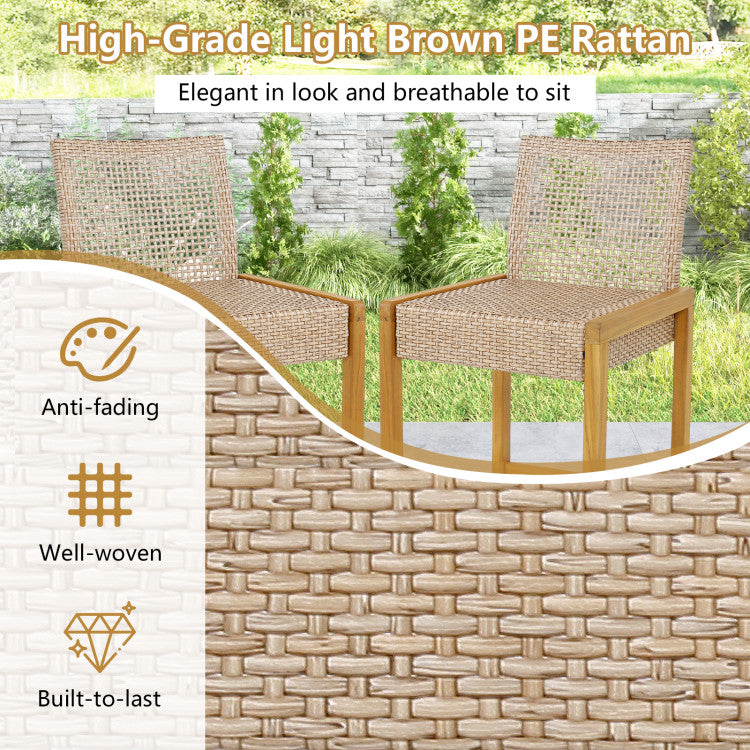 Hikidspace Set of 2 Rattan Patio Wood Barstools Dining Chairs with Backrest for Indoor or Outdoor