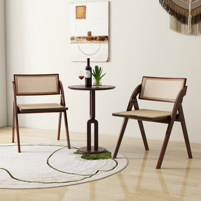 Set of 2 Rubber Wood Foldable Dining Chairs with Woven Rattan Backrest