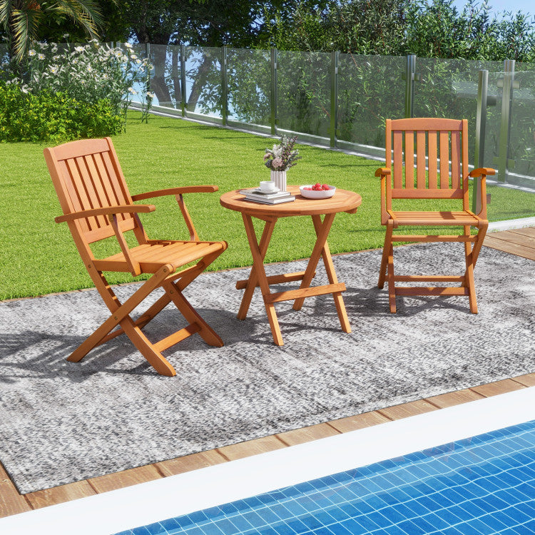 Set of 2 Wood Folding Outdoor Patio Chair with Armrests and Slatted Seat