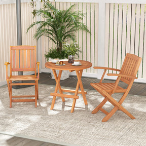 Set of 2 Wood Folding Outdoor Patio Chair with Armrests and Slatted Seat