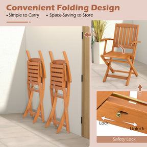 Set of 2 Wood Folding Outdoor Patio Chair with Armrests and Slatted Seat