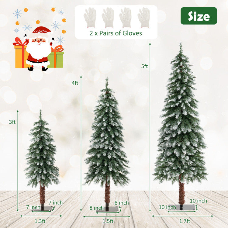 Set of 3 PVC Pre-Lit Christmas Tree Slim Artificial Lighted Xmas Decoration 3/4/5 FT