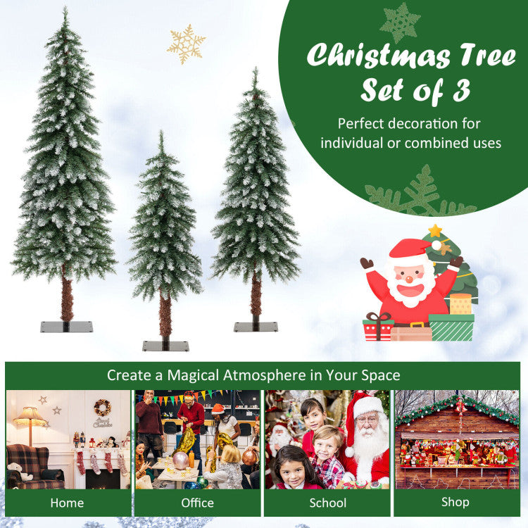 Set of 3 PVC Pre-Lit Christmas Tree Slim Artificial Lighted Xmas Decoration 3/4/5 FT