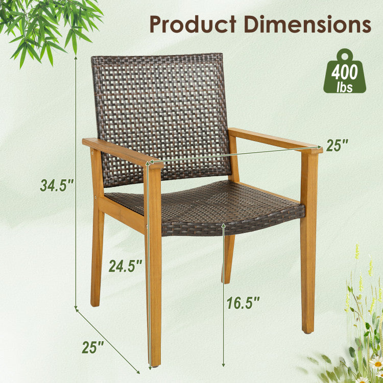 Set of 4 Outdoor Rattan Chair with Sturdy Acacia Wood Frame