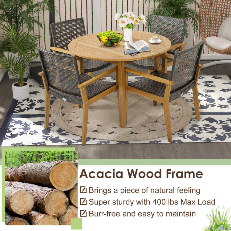 Set of 4 Outdoor Rattan Chair with Sturdy Acacia Wood Frame