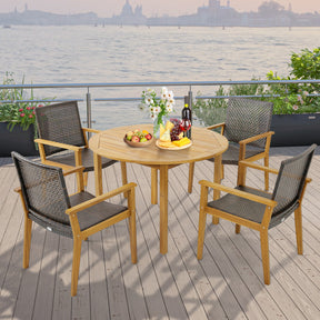 Set of 4 Outdoor Rattan Chair with Sturdy Acacia Wood Frame