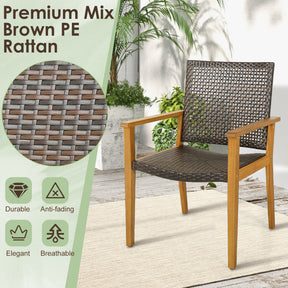 Set of 4 Outdoor Rattan Chair with Sturdy Acacia Wood Frame