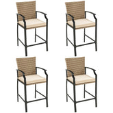 Set of 4 Patio Rattan Bar Stools with Soft Cushions for Poolside, Backyard, or Garden