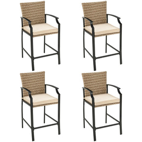 Set of 4 Patio Rattan Bar Stools with Soft Cushions for Poolside, Backyard, or Garden