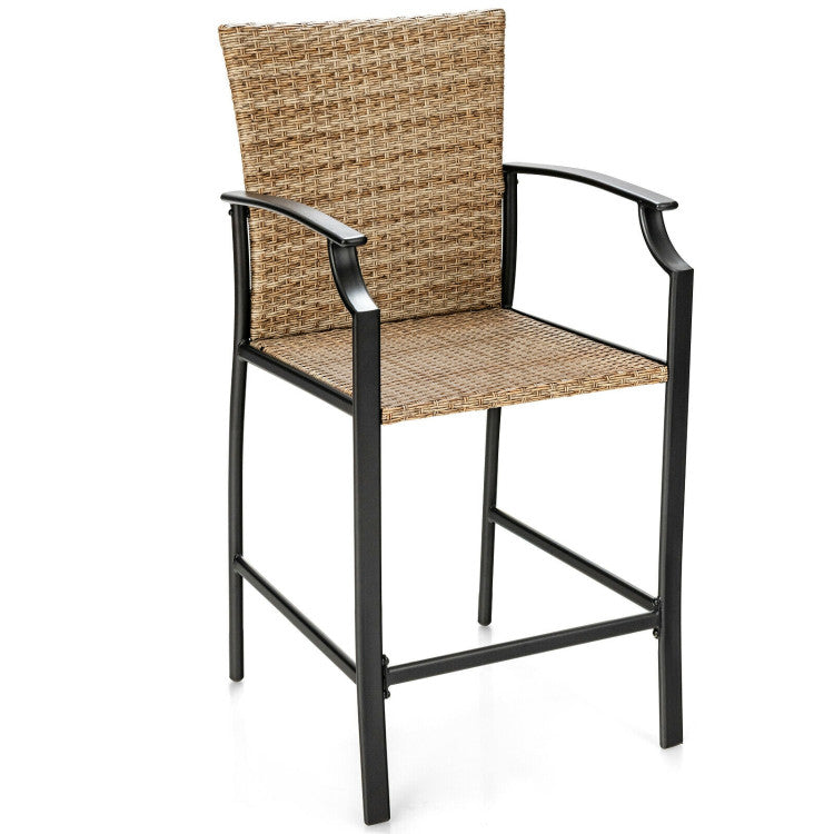 Set of 4 Patio Rattan Bar Stools with Soft Cushions for Poolside, Backyard, or Garden