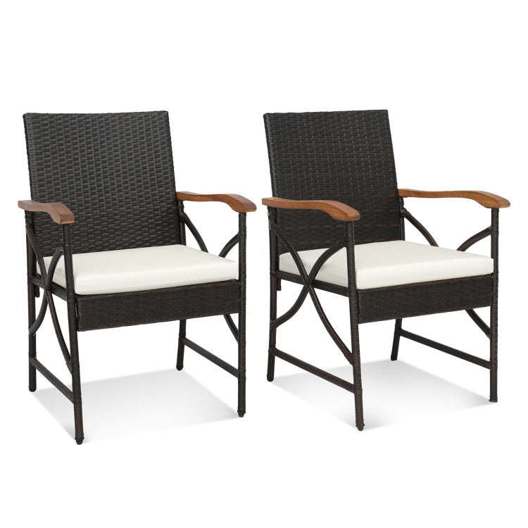 Set of 2/4 Outdoor Patio Wicker Rattan Chairs with Soft Zippered Cushion