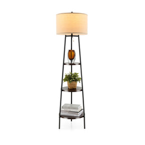 Shelf Floor Lamp with Adjustable Storage Shelves and Linen Lampshade