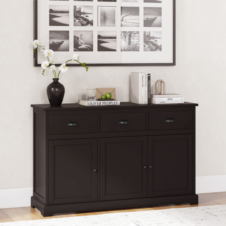 Sideboard Buffet Storage Cabinet with Adjustable Shelves and 3 Drawers