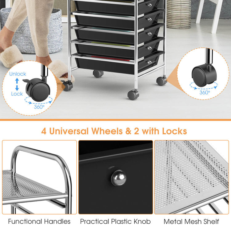 Hikidspace Storage Cart Organizer with 10 Compartments and Rolling Casters