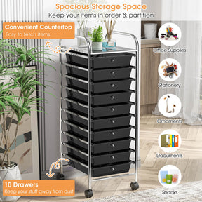 Hikidspace Storage Cart Organizer with 10 Compartments and Rolling Casters