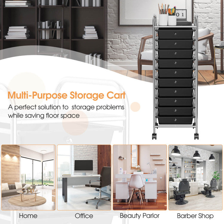 Hikidspace Storage Cart Organizer with 10 Compartments and Rolling Casters