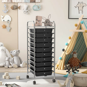 Hikidspace Storage Cart Organizer with 10 Compartments and Rolling Casters