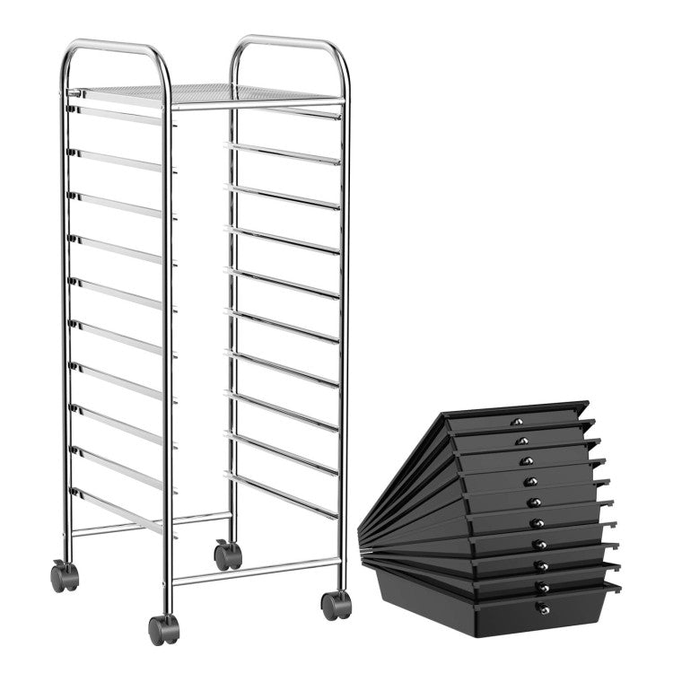 Hikidspace Storage Cart Organizer with 10 Compartments and Rolling Casters