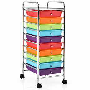 Hikidspace Storage Cart Organizer with 10 Compartments and Rolling Casters