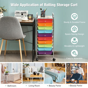 Hikidspace Storage Cart Organizer with 10 Compartments and Rolling Casters