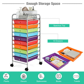 Hikidspace Storage Cart Organizer with 10 Compartments and Rolling Casters