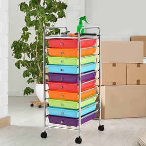 Hikidspace Storage Cart Organizer with 10 Compartments and Rolling Casters