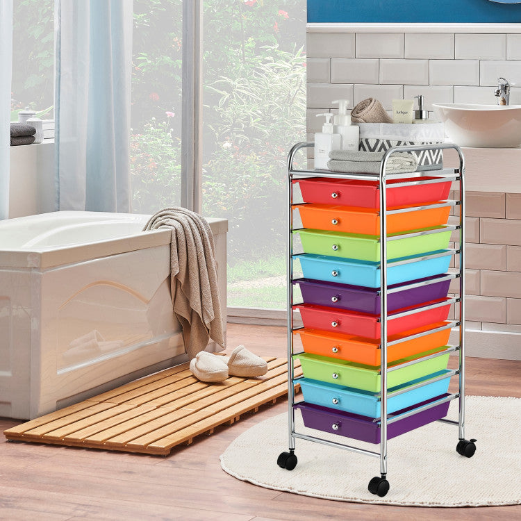 Hikidspace Storage Cart Organizer with 10 Compartments and Rolling Casters