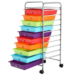 Hikidspace Storage Cart Organizer with 10 Compartments and Rolling Casters