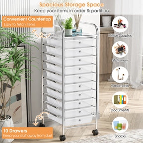 Hikidspace Storage Cart Organizer with 10 Compartments and Rolling Casters
