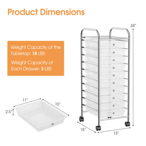 Hikidspace Storage Cart Organizer with 10 Compartments and Rolling Casters