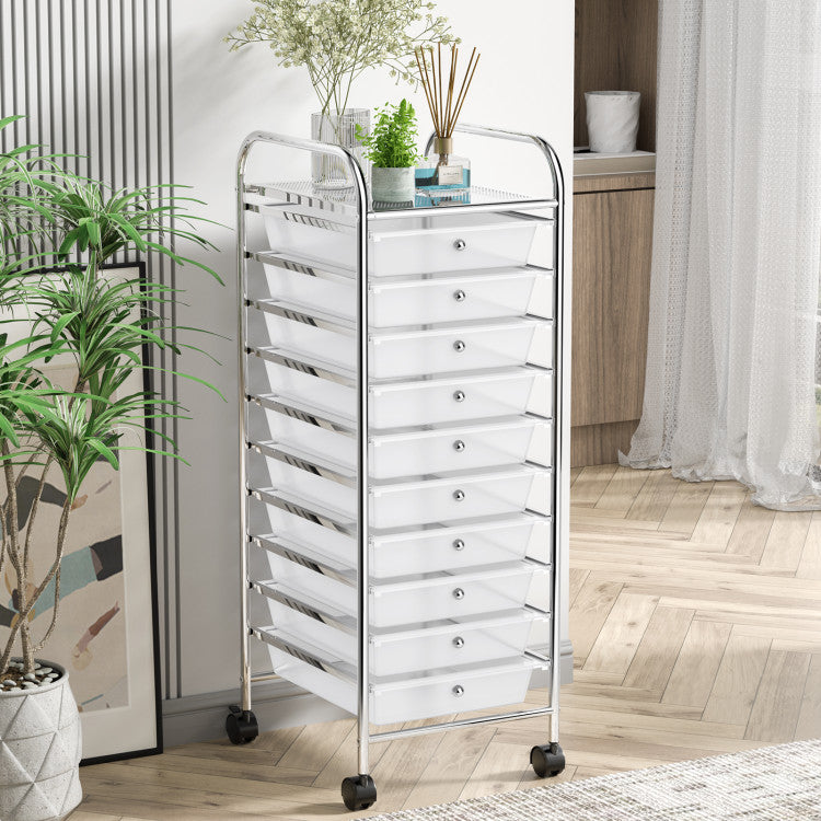 Hikidspace Storage Cart Organizer with 10 Compartments and Rolling Casters