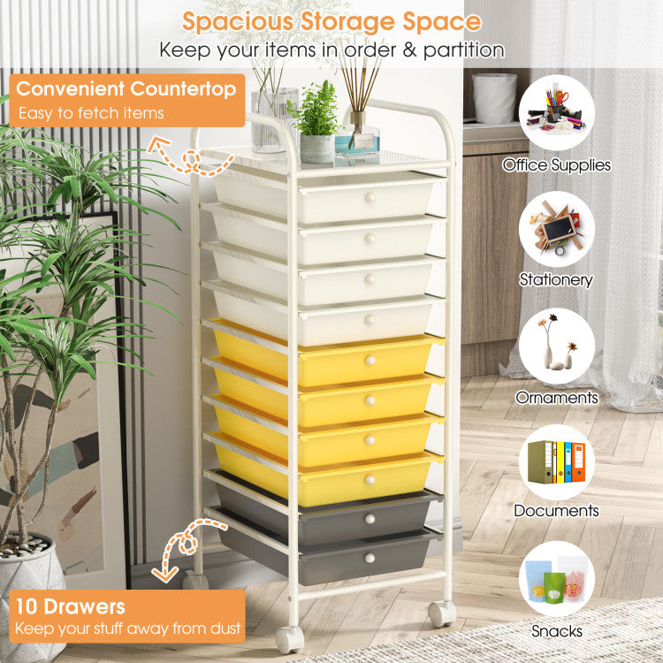 Hikidspace Storage Cart Organizer with 10 Compartments and Rolling Casters