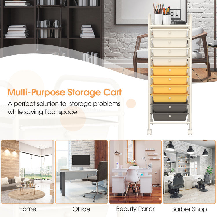 Hikidspace Storage Cart Organizer with 10 Compartments and Rolling Casters