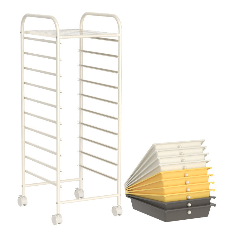 Hikidspace Storage Cart Organizer with 10 Compartments and Rolling Casters