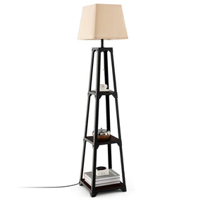 Trapezoidal Designed Floor Lamp with 3 Tiered Storage Shelves and 3 Light Modes