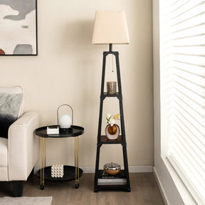 Trapezoidal Designed Floor Lamp with 3 Tiered Storage Shelves and 3 Light Modes