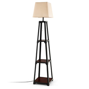 Trapezoidal Designed Floor Lamp with 3 Tiered Storage Shelves and 3 Light Modes