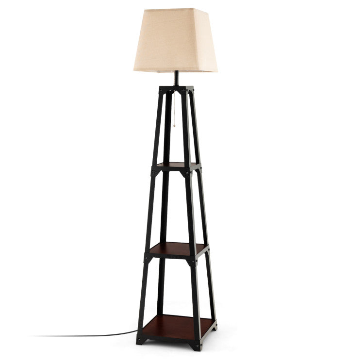 Trapezoidal Designed Floor Lamp with 3 Tiered Storage Shelves and 3 Light Modes