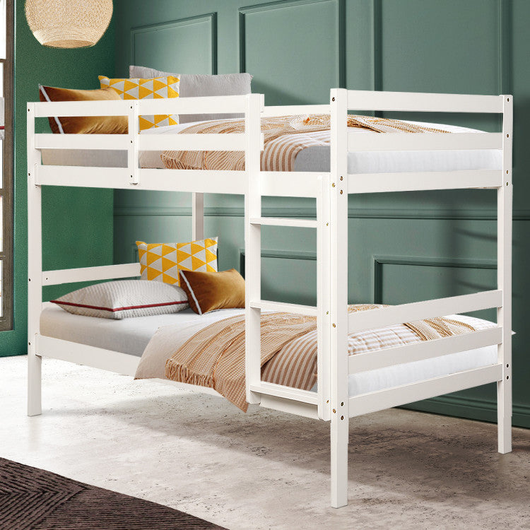 Twin Size Sturdy Wooden Bunk Beds with Ladder and Safety Rail