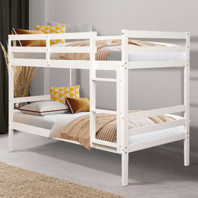 Twin Size Sturdy Wooden Bunk Beds with Ladder and Safety Rail