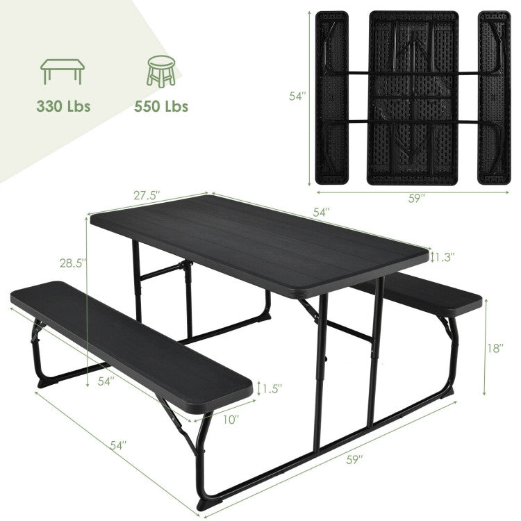 Wood-like Texture Folding Picnic Table Bench Set for Indoor and Outdoor