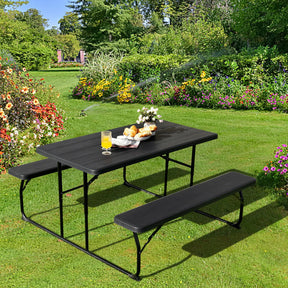 Wood-like Texture Folding Picnic Table Bench Set for Indoor and Outdoor