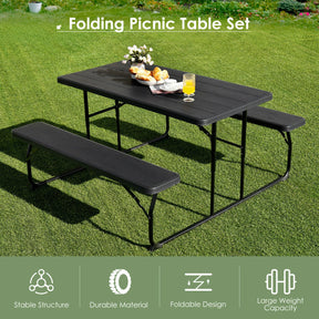 Wood-like Texture Folding Picnic Table Bench Set for Indoor and Outdoor