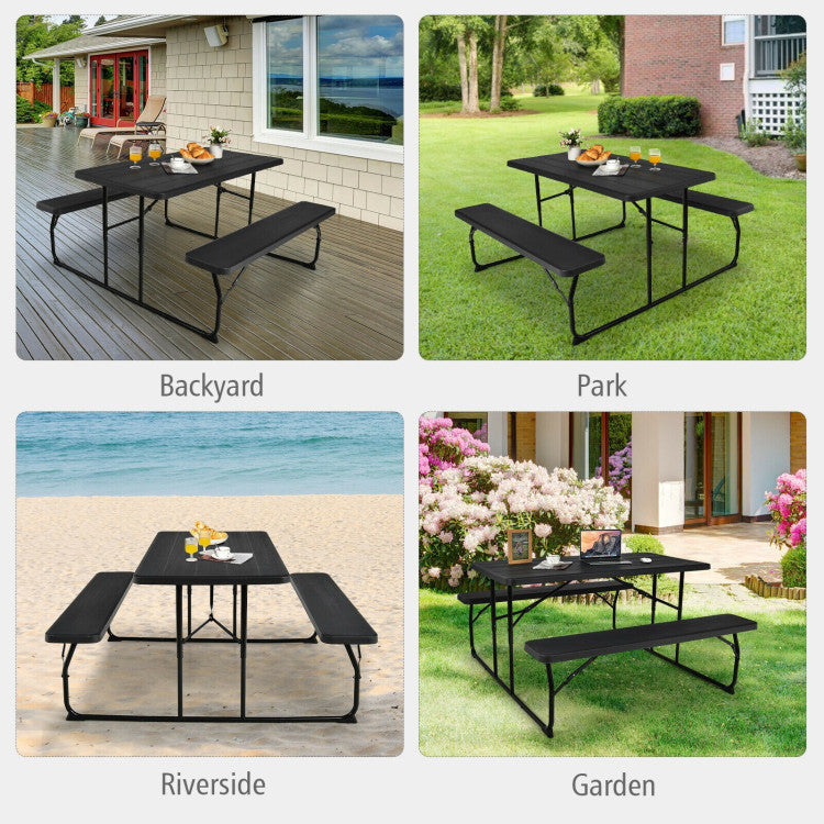 Wood-like Texture Folding Picnic Table Bench Set for Indoor and Outdoor