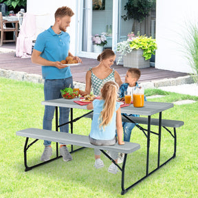 Wood-like Texture Folding Picnic Table Bench Set for Indoor and Outdoor