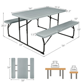 Wood-like Texture Folding Picnic Table Bench Set for Indoor and Outdoor