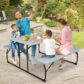 Wood-like Texture Folding Picnic Table Bench Set for Indoor and Outdoor