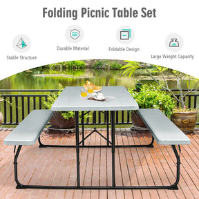 Wood-like Texture Folding Picnic Table Bench Set for Indoor and Outdoor