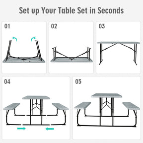 Wood-like Texture Folding Picnic Table Bench Set for Indoor and Outdoor