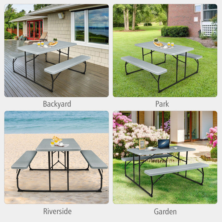 Wood-like Texture Folding Picnic Table Bench Set for Indoor and Outdoor